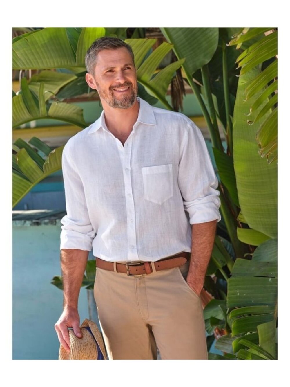 LDB Relaxed Fit Linen Shirt White Long Sleeve Men's Size XL